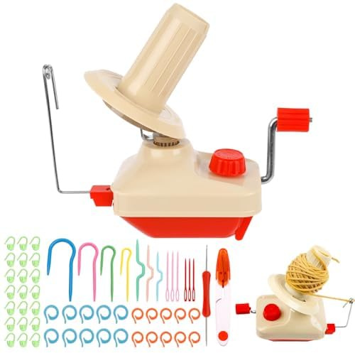 JABNOW 56 PCS Kit de Bobinadora de Bolas de Lana, Bobinadora de Hilo, Ovilladora Manual Rebobinador, Máquina Bobinadora Hilo Lana para Tejer (con Tijeras y Agujas de Tejer de Punto)