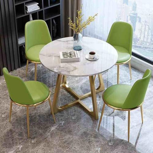 YQMHEZ Besprechungstisch, Clubtisch for den Empfangsraum im Büro, Set mit Stehtisch und Stühlen, kleine Konferenztische fürs Büro, runder Tisch (80 cm) und 4 Stühle aus PU-Leder(Green)