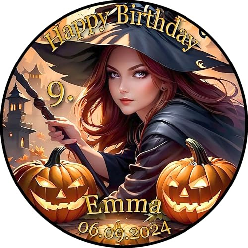 Tortenaufleger Fototorte Tortenbild Geburtstag Halloween Hexe Kürbis Herbst HW33 (Zuckerpapier) Rund 20 cm Ø ohne Foto