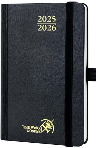 POPRUN Agenda De poche 2025 2026 Semainier 16 x 10,5 cm D'Août 2025 à Déc 2026, Petit Planner Scolaire 17 Mois, Couverture Rigide avec Intervalle Horaire, Papier 80g/m², Noir