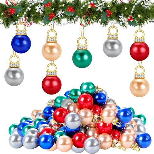 Weihnachtsbaumkugeln Mini, 80pcs Mini Weihnachtskugeln Set, Weihnachtskugeln Klein Bunt, Wird mit Einem 5 M Langen Golddraht Geliefert, Geeignet für Christbaumschmuck und DIY-Ideen