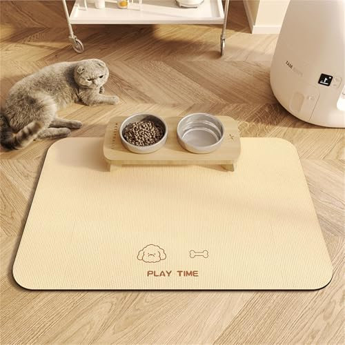 Hearda Futtermatte Hund rutschfest, Napfunterlage Hund Saugfähig Katzen Futternapf Unterlage Schnelltrocknend Unterlage Katzennapf Futternapf Matte Haustier Futtermatte (50x80cm,Beige)