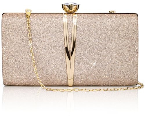 Farcauo Clutch dam kvällsväska dam liten axelväska med avtagbar kedja crossbody väska glitter aftonväska, #A champagnehandväska