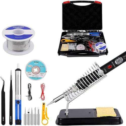 Set saldatore, saldatore 18 in 1, 60 W, stazione di saldatura con temperatura regolabile, 220 – 480 °C, regolabile e interruttore on/off, 5 punte di saldatura per riparazioni elettriche, hobbistica
