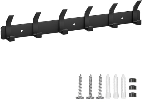 Eucomir Coat Hooks Wall Mounted, Coat Hook Door Hanger 6 Hooks Self-Adhesive, Wall Hook for Living Room, Kitchen, Bathroom, Obsidian Black