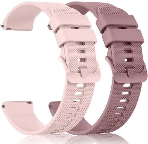 Mugust 【2 Stück】 20mm 22mm Armband für Damen Herren, 22mm 20mm Silikon Uhrenarmbänder (Rosa+Rauchviolett, 22mm)