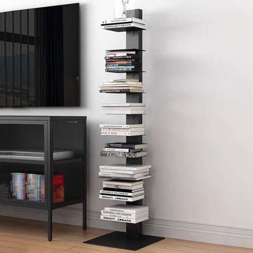 HARELA Metall Bücherregal Bodenstehendes, 10 Ebenen Vertikales Bücherregal, Bücherturm Freistehend Ecke Regal, Mehrstöckiges Lagerregal Freistehendes Bücherregal, Für Kleinen Raum