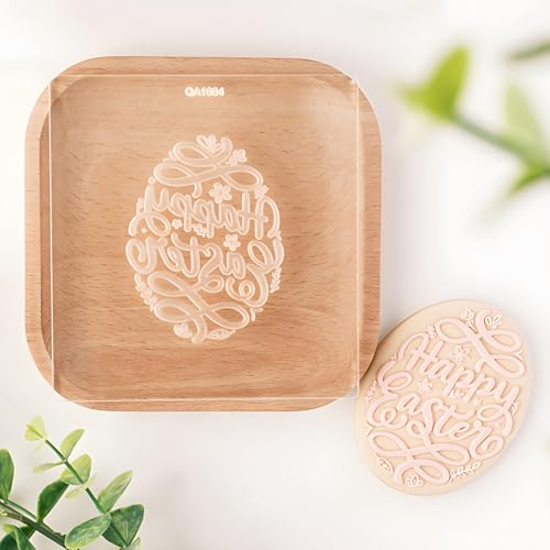 WANDIC 2Pcs Easter Cookie Cutter Set Easter Egg Theme Press Cookie Molds Cookie Stamps Molds with Cutting Tools for Biscuit Fondant Cheese Baking
