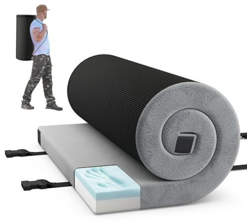 GYMAX wasserdichte Memory-Schaum Campingmatratze, aufrollbare Isomatte mit Rutschfester Unterseite & Tragtasche, Schlafmatratze, Bodenmatratze für Camping & Reisen (188 x 97 x 6,5 cm,Grau)