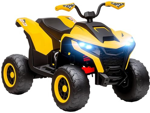 AIYAPLAY quad elettrico per bambini 12V quad elettrico per bambini con 2 motori, 3-6km/h per bambini con sospensioni, luce LED, auto per bambini con USB, musica per 3-8 anni, giallo