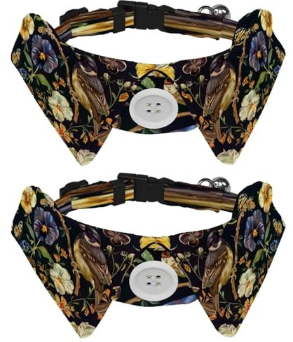Hundehalsband, Stiefmütterchen, Vögel, verstellbares Katzenhalsband mit Fliege, Haustierhalsbänder für Hunde, weiche Fliege, Hundehalsbänder für kleine Haustiere, 2 Stück