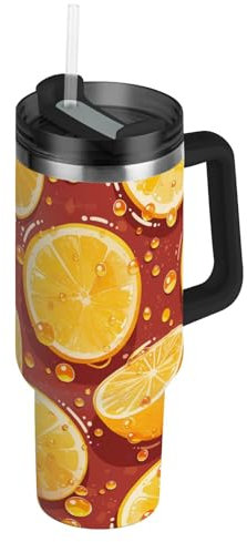 linqin Vaso aislado al vacío de color borgoña limón con tapa y popote, botellas de agua de 40 onzas, taza de café de boca ancha para senderismo, deportes, campamento