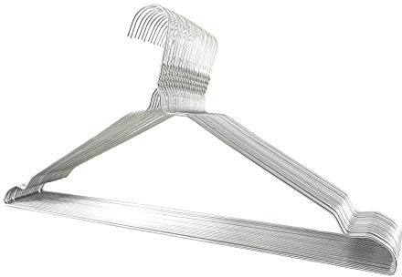 DODIN HOME Pack of 30 Silver Wire Notched Hangers Space Saving Metal Coat Hanger Suit Notch Hangers with Trouser Bar Clothes T-Shirt Dress Hanger with Notch (30) (Silver)