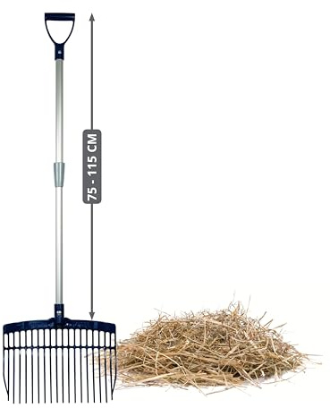 horizont Schwedengabel mit verstellbarem Aluminiumstiel 75–115 cm, Mistgabel für Kinder & Erwachsene, leichte stabile Dunggabel, ergonomisch & wetterfest, Heugabel Kinder, Bollengabel