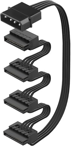 ELFJMZP Molex auf 4 x SATA-Strom-Splitterkabel, 52 cm, 18 AWG, verzinntes Kupfer, für PC/NAS/Server HDD/SSD Erweiterung