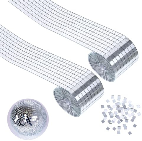 3200 Stück Mosaikfliesen Selbstklebend 5x5 mm, Mini Discokugel Deko Spiegel Mosaik Selbstklebend, für DIY Handwerk und Dekoration, Discokugel Klebestreifen Acrylglas Fliesen für KTV und Haus