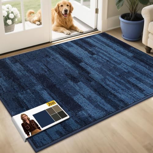 JSEI Fußmatte Innen, rutschfeste waschbare Schmutzfangmatte, 80x120cm Blau | Rutschfeste Fußmatte, Waschbare Schmutzfangmatte, TPR-Rücken, Für Eingang und Flur