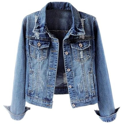 Veste en laine pour femme - Vestes en jean déchirées avec manches longues - Effet vieilli - Manteau noir à carreaux, bleu foncé, XXL