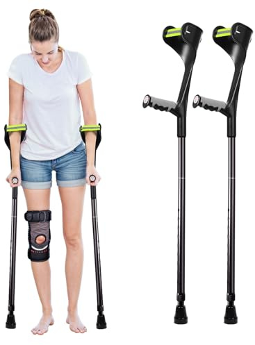 ENLUNTRA gehstützen faltbar Krücken, faltbare unterarmgehstützen Schwarz, Gehstützen, Rehabilitationsübungen，Krücken für Erwachsene, Leichte Krücken Gehhilfen (x2 stück) Verbreiterte Anti-Rutsch-Füße
