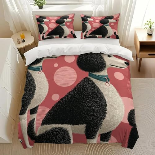 Askdfdf Poodle Duo Bedding Comforter Sets Bedding Set 3 Pieces (1 Duvet Cover 2 Pillowcases) with Zipper Closure Lightweight