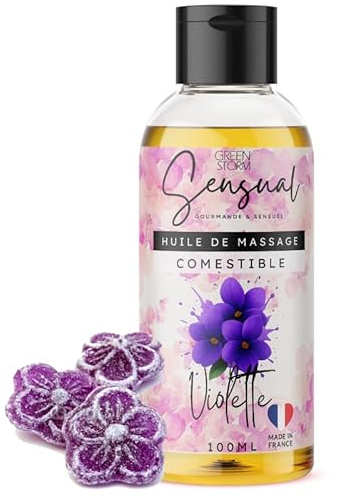 Huile de Massage Comestible Érotique Violette - Huile Massage Sensuel pour Couple - Huile Corps Relaxante Naturelle - Fabriqué en France - 100ml- Green storm