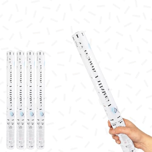 White Paper Biodegradable Large Confetti Cannon 50cm – Pack of 4 – Party Poppers Environment Friendly Confetti Popper Shooter for Weddings, Parties, Celebrations & Events