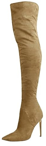 Generiska ankelstövlar damstövlar skor knähöga stövlar svarta vinterstövlar damskor, fashionabla knälånga höga klackar, ovanför knäet, veckade långa mockastövlar, Beige 1, 41 EU