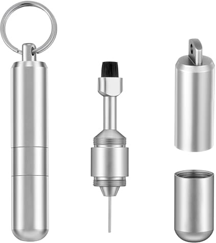 ElevateTech SIM Card Removal Tool with Cleaning Brush 2 in 1 Portable Keyring Keychain Pins Reset Needle Opener Cleaning Pen for All Cell Phones Silver