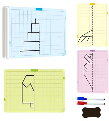 Kid Grid Symmetrical Drawing Toy – Mirror Board, Symmetry Learning Tool | Thickened Cardboard 14x10cm Educational Art Trainer Painting Practice Cognitive Development Classroom Home School