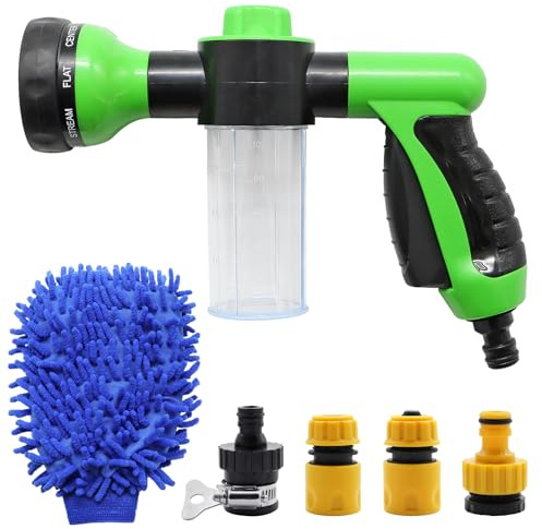 Hose Gun, Garden Hose Pipe Spray Gun, 8 Adjustable Settings for Car, Pet Washing, Lawn Care, High Pressure Foam Sprayer Set with Soap Dispenser and Car Wash Mitt