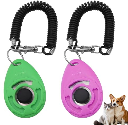 BaZuyunMd 2 Stück Clicker für Hundetraining, elastische Handschlaufe integriert, Knopf in großer Ausführung, Grün + Rosa