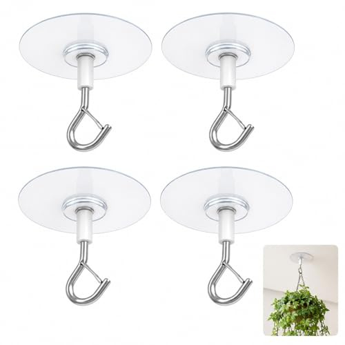 4 Pack Heavy Duty No Drill Adhesive Ceiling Hooks for Indoor Outdoor Plants | High weight capacity, water-resistant, tool-free fit, ideal for bird feeders, lanterns, wind chimes & garden decor.