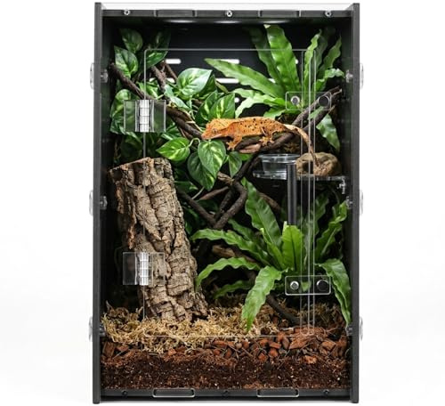 8x8x12 Black PVC Reptile Tank, Front Opening for Crested Reptiles | Black PVC cave-like interior, front-opening access, side ventilation holes, ideal for crested geckos, spiders & mantises