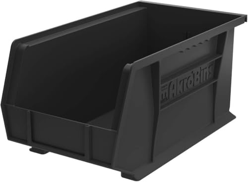 Akro-Mils 30240 AkroBins Contenitori di Stoccaggio in Plastica, Contenitori Impilabili Salvaspazio per Garage, Dispensa, Organizzazione Hobby, 38,1 cm x 20,32 cm x 17,78 cm, Nero, Confezione da 12