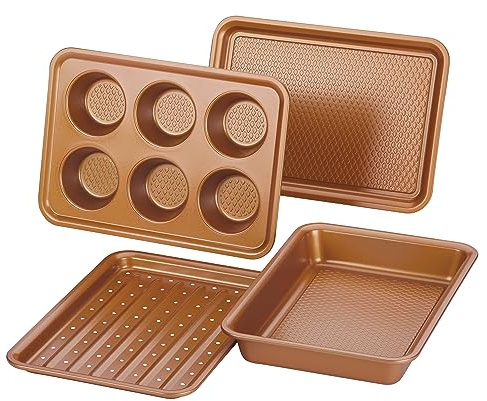 Ayesha 47704 Lot de 4 ustensiles de Cuisine en Acier et cuivre