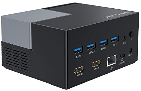 Estación de Acoplamiento WAVLINK USB 3.0 y USB-C con 2 HDMI, concentradores USB de 4 Puertos, LAN, Audio y Cargadores de 65 W para su computadora portátil Tipo C