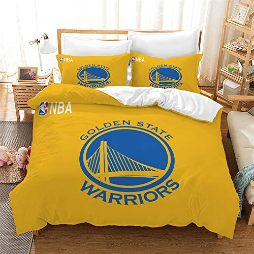 Ensemble De Lit Équipe De Basket-Ball Multicolore Housse De Couette Taies d'oreiller Brossé Tissu Linge De Lit Couvre-lit Ensemble De Literie (200 x 200 cm,Golden State)