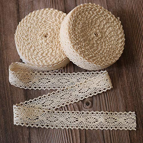 ToBeIT Vintage spitzenband aus Baumwolle- ca.20meter 3cm spitzenband Dekoband Zierband Spitzenstoff Spitzenborte für Nähen Handwerk Hochzeit Deko Scrapbooking Geschenkbox (Abeige/20meter)