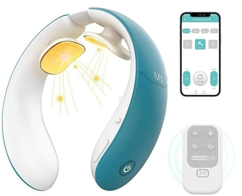 Masseur Cervical,Massage cou Portable avec Fonction Chauffante 6 Modes de d'Impulsion & 18 Intensités Accueil Masseur,Télécommande intelligente cadeau de Noël