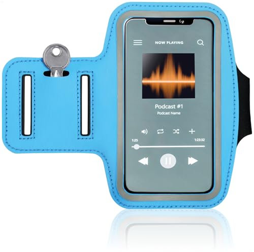 COM-FOUR® Brassard de Sport - Poche de Bras pour Le Smartphone - Poche MP3 et téléphone Portable pour Le Haut du Bras - idéal pour la Course à Pied, Le Jogging et Le Sport (1 pièce - Bleu)