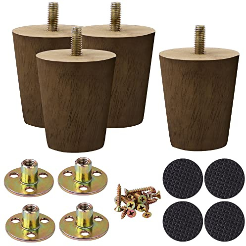 sourcing map Wood Furniture Legs, 3.1 Inch Sofa Legs Round Solid Wood Couch Legs Walnut Color Mid-Century Modern Replacement Feet for Armchair Recliner Coffee Table Dresser Set of 4