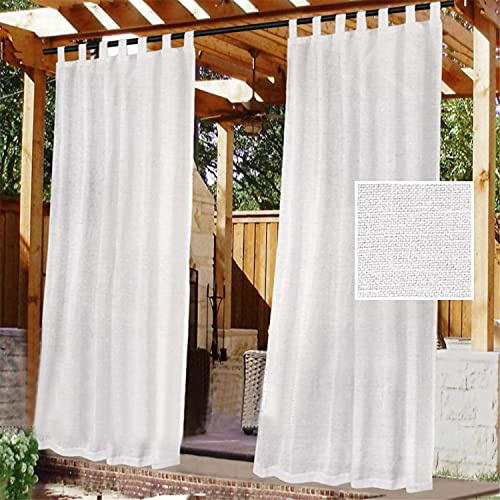 LINFKY Utomhusgardin för uteplats, avtagbar klibbig tunga topp för enkel och halkfri upphängning, vit vattentät utomhusdäck, 2 paneler (2 x 132 x 213 cm, vit)