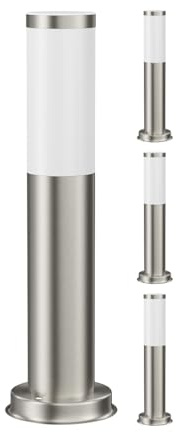 ledscom.de 4x Wegelicht/Pollerleuchte PORU für außen, IP44, 39 cm, edelstahl, 1x E27 max. 40W