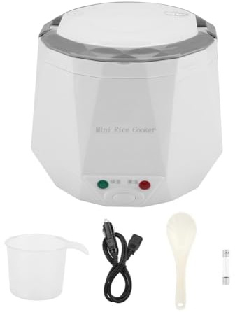 Olla arrocera, fiambrera electrica portatil de 24 V para coche, contenedor de acero inoxidable, bolsa de almuerzo aislada, calentador de alimentos para camion, 1,3 L(blanco)