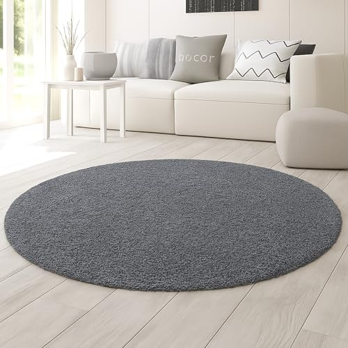 Teppich-Traum Tappeto Shaggy soffice | facile da pulire e resistente | in antracite Größe 80 cm Rund