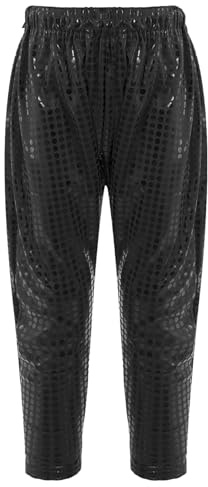 inlzdz Mädchen Glitzer Pailletten Hose Tanzhose Jogginghose Trainingshose Jazz Hip Hop Dance Outfit Disco Show Tanz Performance Karneval Fasching Streetwear C Schwarz 146-152