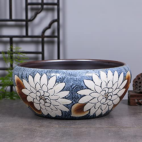 BUNCC Vaso per piante succulente Modello di crisantemo ad alta temperatura Vaso di fiori in ceramica Vaso per piante in ceramica Ciotola per contenitore Vaso per pesci rossi decorativo semplice Fiorie