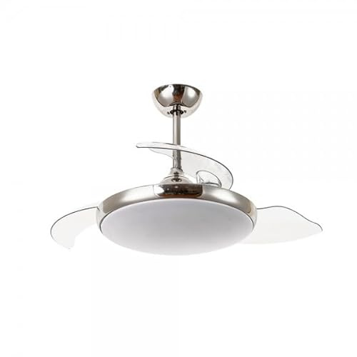 Bilake Ventilador de Techo Siroco 36-24W, con luz LED, aspas retractiles transparentes, motor DC silencioso, color niquel satinado