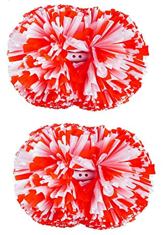 Yurosiay 2 Stück 3.5 Zoll Cheerleading Poms Cheerleader Pompons Handblumen Mit Griffen Bunte Cheerleading Puschel Cheerleader Tanzwedel für Sportspiele Bühnenauftritte Feiertage Rot 1#