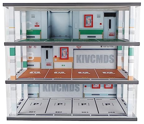 kivcmds Model Car Display Case 1:24 Scale Diecast Diorama Garage with Lights for Lego Alloy Car Collectibles Wood Storage Shelf,3 Tiers of 12 Parking Spaces